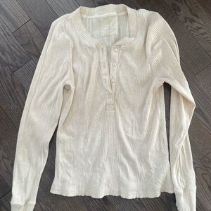 Cream Long Sleeve Henley Top AERIE XXL